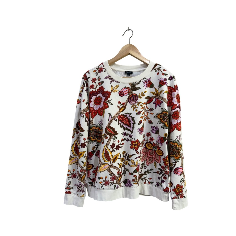 Talbots Blooming Jacobean Floral Crewneck Sweatshirt Ivory Red Orange Medium - Picture 2 of 6